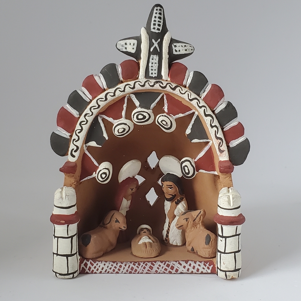 Peruvian Clay Nativity Handmade Christmas Creche from Peru Vintage Collectible